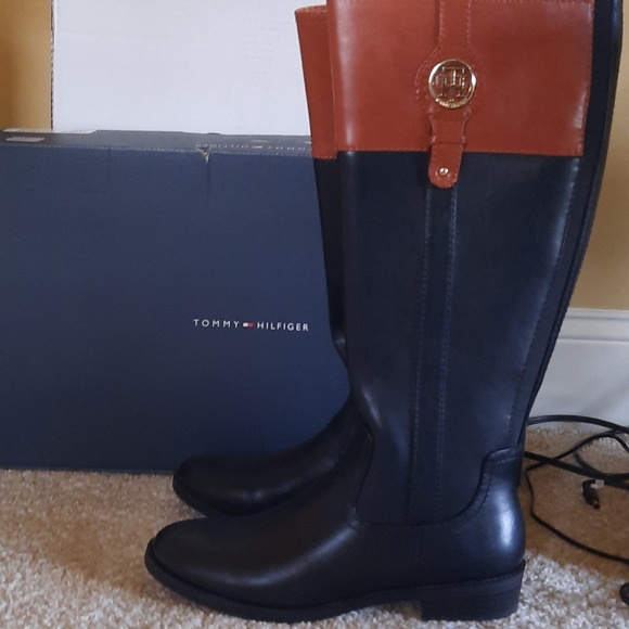 Tommy Hilfiger Black and Brown Diwan Riding Boots - Picture 2 of 7